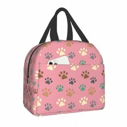pet Dog Paw Pattern Insulated Lunch Bags for Women Animal Footprint Resuable Thermal Cooler Food Lunch Box Kids School Children H4Tx#