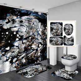 Shower Curtains Marble Bathro Curtain Cover Non-slip Mat U-shaped Toilet Seat Curtai Flowing Theme Set Home Decor