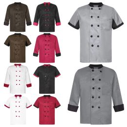 Mens Kitchen Chef Coat Restaurant Uniform Shirts Short/Long Sleeves Chef Jacket Works Clothes Double Breasted Service Bakery Top