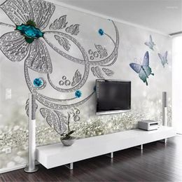 Wallpapers Wellyu Custom Wallpaper Papel De Parede European Crystal Flower Butterfly Jewellery TV Background Wall Papers Home Decor