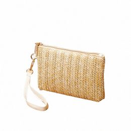 weaving Bag Fi Ladies Wristlet Clutch Women Daily Mey Phe Clutch Solid Straw Woven Coin Purse Beach Wallet Card Bag d2S9#