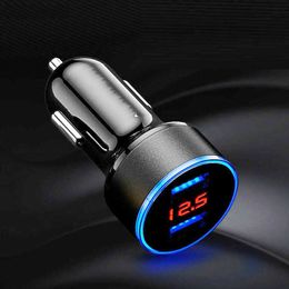 Dual Ports Car Charger LED Digital Charging Adapter USB Car Cigarette Lighter Charger for Mobile Phone