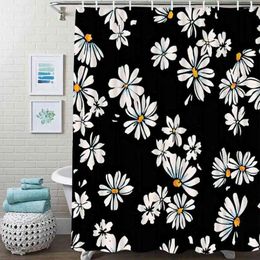 Shower Curtains Flower Curtain Leave Plants With Floral White Black Pattern Polyester Fabric Waterproof Bathroom Decor 12 Hooks