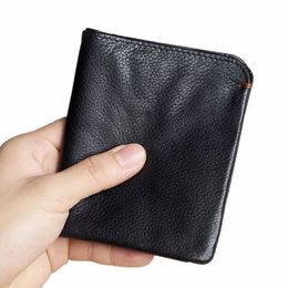 slim Men's Wallet Genuine Leather Casual Small Purse Credit Busin Card Holder Wallet Bifold Mini Mey Bag Coin Purse NUPUGOO s52L#