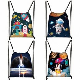 astraut Rocket Spaceship Drawstring Bag Teenager Boys Girls Storage Bag Galaxy Travel Backpack Kids Bookbag Shop Bags Gift s4vy#