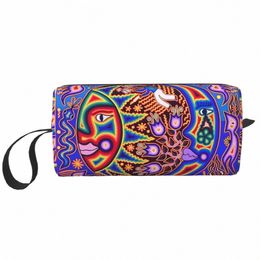 mexican Huichol Sun Mo Cosmetic Bag Women Kawaii Large Capacity Makeup Case Beauty Storage Toiletry Bags K4OI#