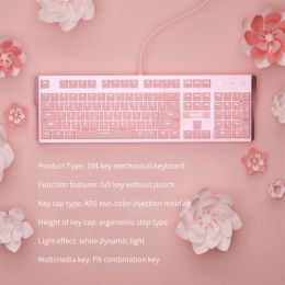 2021 New Girly Pink Gaming Mechanical Wired Keyboard 104-Key white Backlight is suitable For PC/Laptop USB Wired Gamer Keyboard