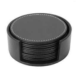 Dinnerware Sets Set Of 6 Leather Drink Coasters Round Cup Mat Pad For Home And Kitchen Use Black