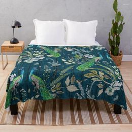 Blankets Peacock Chinoiserie (teal) Throw Blanket Cute Plaid For Decorative Sofa Multi-Purpose