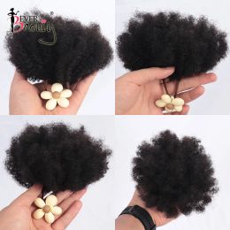 Afro Kinky Curly Ponytail Human Hair For Kids Ponytails Children Girls 4B4C 100% Human Hair Extensions Buns Hair Child No Clip