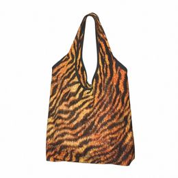 recycling Bengal Tiger Fur Wildlife Print Pattern Shop Bag Tote Portable Animal Skin Leopard Grocery Shopper s u0eo#