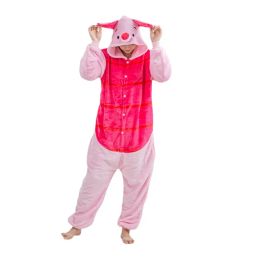 Piglet Kigurumi Onesies Animal Pajamas Unisex Adults Flannel Hooded Jumpsuits Sleepwear Anime Party Cosplay