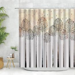 Shower Curtains Forest Trunk Curtain Set Illustration Tree Background Wall Cloth Decor Bathroom Hook Polyester Fabric