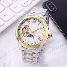 2023 New European Machinery Three Eyes Six Needle Full Function Steel Men's Business Watch Automatic Hollow Out