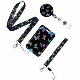 card Cover Case Colorful Butterfly Retractable Easy Pull Badge Reel Lg Short Mobile Phe Lanyard Card Holder Clip String j5Yc#