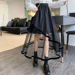 Skirts Y2K Women Mesh Skirt Korean Irregular Patchwork A Line Midi Gothic Female Summer All Match Ball Gown