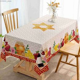 Table Cloth Shana Tova Rectangle Tablecloth Holiday Party Decorations Rosh Hashanah Je New Year Waterproof Tablecloth Dining Table Cover Y240401