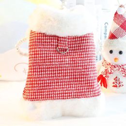 Dog Apparel Clothing With Fur Collar Autumn And Winter Coat Wool Plaid Cat Vest Traction Small Teddy Pet Puppy Clothes