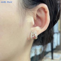 Stud Earrings MHS.SUN Classic Gold Plated Hollow Out Chromatic Colour Cubic Zircon For Women Girl Birthday Party Jewelry