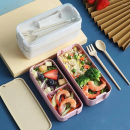 Dinnerware 2 In 1 Stackable Bento Box Double Layer Adult Lunch Compartment Containers Kit Meal Prep