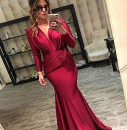 Mermaid Prom Dresses Sexy V Neck Long Sleeve Burgundy Evening Gowns For Women Party Dress vestido gala Custom5967981