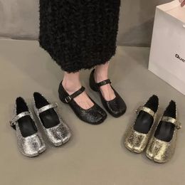 Women Silver Split Toe Flats Mary Designers Shoes Loafers ita Dress Ballets Spring Sandals Ladies Female Pumps 240321