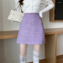 Skirts Skirt Long Winter Autumn Tweed Women Korean Chic High Waist Short Female Elegant Wild Slim A Line Faldas Clothing