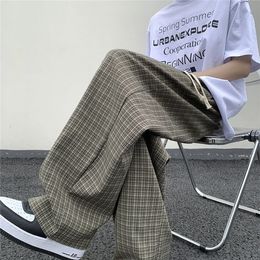 SummerAutumn Plaid Pants Men Loose Casual Straight Trousers for MaleFemale Harajuku Hiphop Streetwear Wideleg Mopping 240326