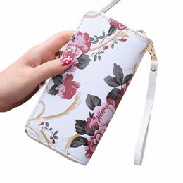 2023 Women's Rose Print Wallet Lg Handbag Fi Wild Zipper Clutch Bag Multi-card Wallet Purse Card Holder Cartera k01m#