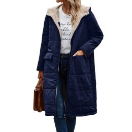 Women Faux Sherpa Lining Long Coat Stylish Women's Winter Coat Hooded Long Sleeve Outwear with Fleece Lining Zipper Placket
