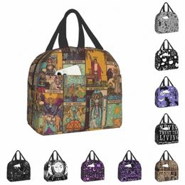 the Major Arcana Of Tarot Vintage Patchwork Thermal Insulated Lunch Bag Women Occult Witch Spiritual Portable Tote Food Box Q4Vr#