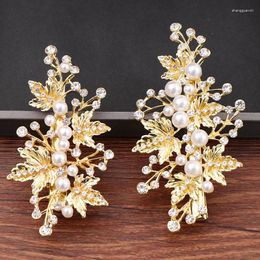 Hair Clips 2Pcs/Set Gold Colour Leaf Pearl Women Jewellery Wedding Accessories Headpiece Bridal Clip Ornament