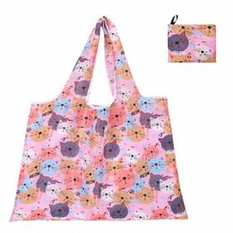 cat Panda Animal Fr Pattern Large Folding Shop Bag Easy to Carry Reusable Large Capacity Eco Storage Handbag B2IT#
