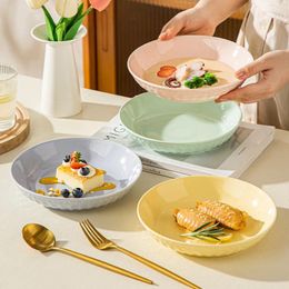 Plates Porcelain Deep Soup Dish Ceramic Dinner Plate Dessert Salad Bowls Kitchen Serving Tray Colorful Tableware 8 In 1PCS