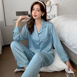 Women's Sleepwear Pyjamas Spring Autumn Nightwear Ice Silk Jacquard Long Sleeved Set 2024 Pijama Mujer Thin Home Clothes