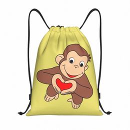 custom Curious George Carto Is All Heart Drawstring Bag Men Women Lightweight Sports Gym Storage Backpack c1Du#