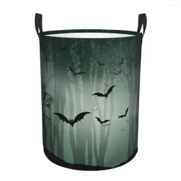 Laundry Bags Folding Basket Halloween Foggy Forest And Bats Dirty Clothes Toys Storage Bucket Wardrobe Clothing Organizer Hamper