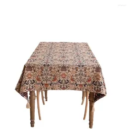 Table Cloth Vintage Thickened Polyester Cotton Yarn-dyed Jacquard Magpie Flower Flow Tablecloth G6U4063