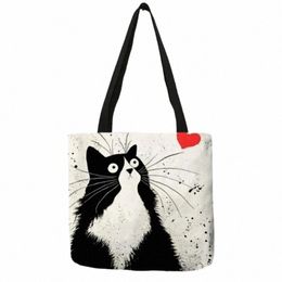 canvas Bag High-Definiti Digital Printed Shop Bag Cat Pattern Envirmentally Friendly And Portable Linen Bag K4FW#