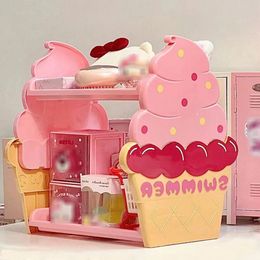 Double Layer Shelf Ice Cream Pink Girl Heart Storage Box Desktop Practical Plastic Nordic Rack Cute Student Bedroom Dormitory 240329