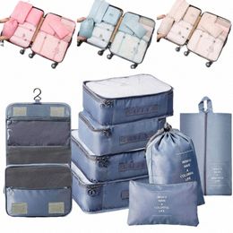 8 Pcs/set Travel Storage Bag for Clothes Drawstring Bags Packing Cube Lage Package Foldable Organiser Backpacks H1wv#