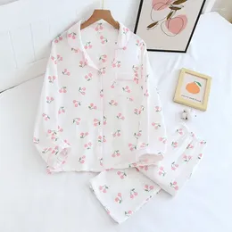 Home Clothing Autumn And Winter Fall Full Sleeve Homewear Loose 2Pcs Pyjama Set Gauze Cotton Casual Print Sleeping Shirt Wear