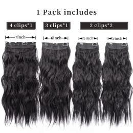 Black 20 Inch Thick Hairpieces Long Wavy Natural Synthetic Clip in Hair Extensions for Women (4pcs, 20Inch, 1B#)