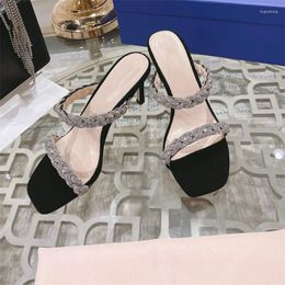 Slippers Thin Heels Women Brand Leather Crystal Pumps Fashion Casual Sandal Female Dress Party Shoes Sliver Sofa Sole Sandalias