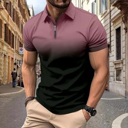 Men's Polos Gradient POLO Shirt Zipper Contrast Colour Street Casual