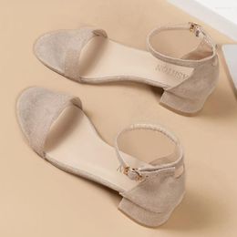 Dress Shoes Beige High Heels Sandals Women Summer Fashion Open Toe Buckle Casual Square Heel Female