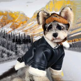 Dog Apparel Jacket Winter Clothes Pet Ropa Perro Ubranka Dla Psa Costume Para Coat Cat De Pug Clothing Gato Fur Collar Fleece PU Leather