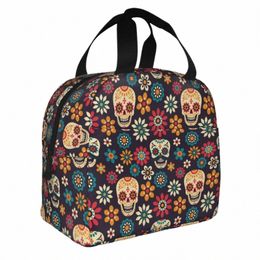 day Of The Dead Halen Insulated Lunch Bag Cooler Bag Meal Ctainer Sugar Skull Fr Leakproof Tote Lunch Box Outdoor R4Wd#