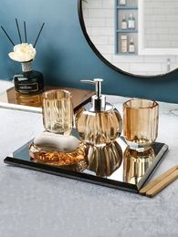 Bath Accessory Set Glass Bathroom Crystal Clear Wash Lotion Bottle Tray Soap Liquid Press Storage Accessories Organizer