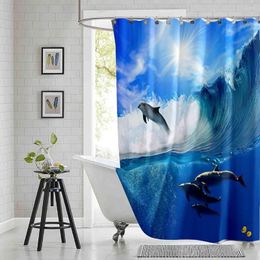 Shower Curtains Playful Dolphins Bathroom Tropical Oceanview Modern Printed Waterproof Polyester Bathtub With 12 Hooks